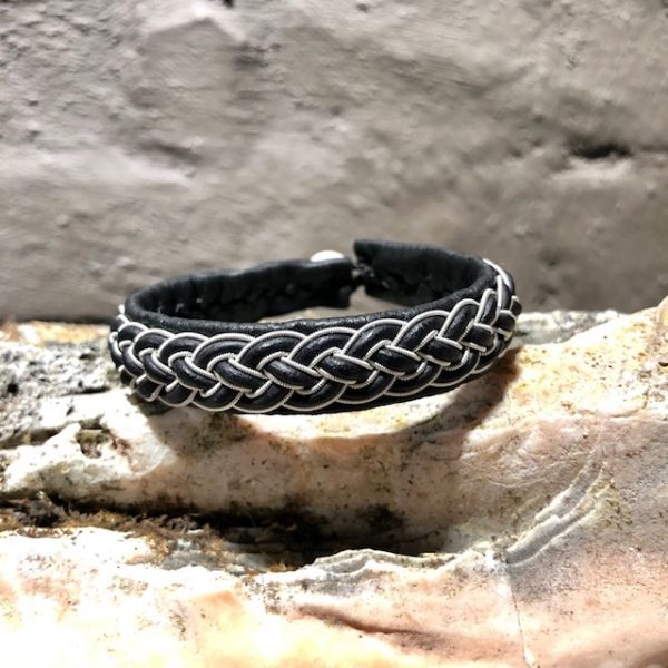 Widerstandsfähiges saami crafts Leder Armband schwarz Herren Damen Unisex Kunsthandwerk