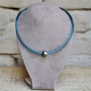 Coole Monika-Seitter-Apollo-Tahiti Perllen Kette-petrol-Kunststoff-Silber-Tahiti-Perle